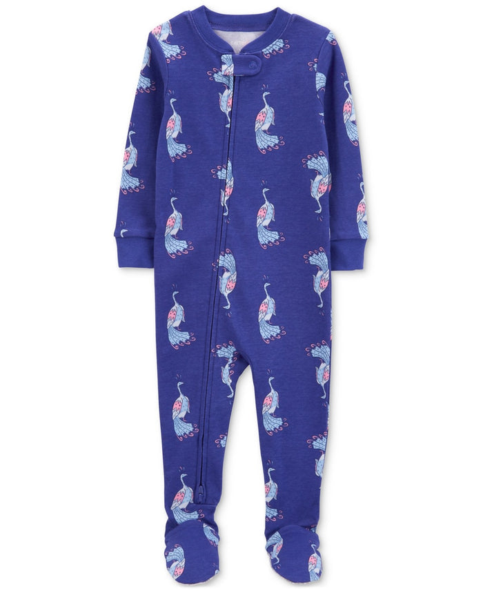 Carter's Baby Boys and Baby Girls 100% Snug Fit Cotton Footie Pajamas - Blue Peacocks