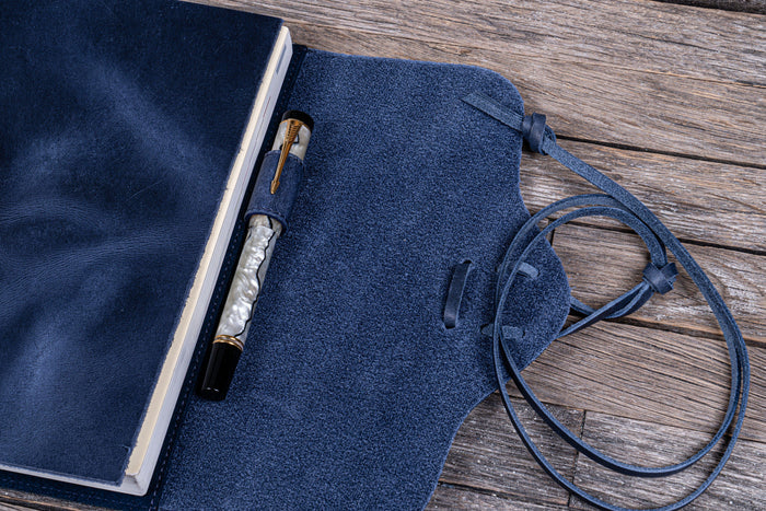 Refillable Leather Wrap Journal / Planner Cover - Crazy Horse Navy Blue