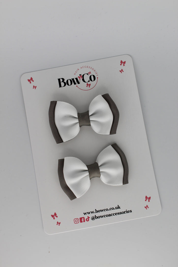 School Bows Metal Grey and White - Double Bow Set - Clip