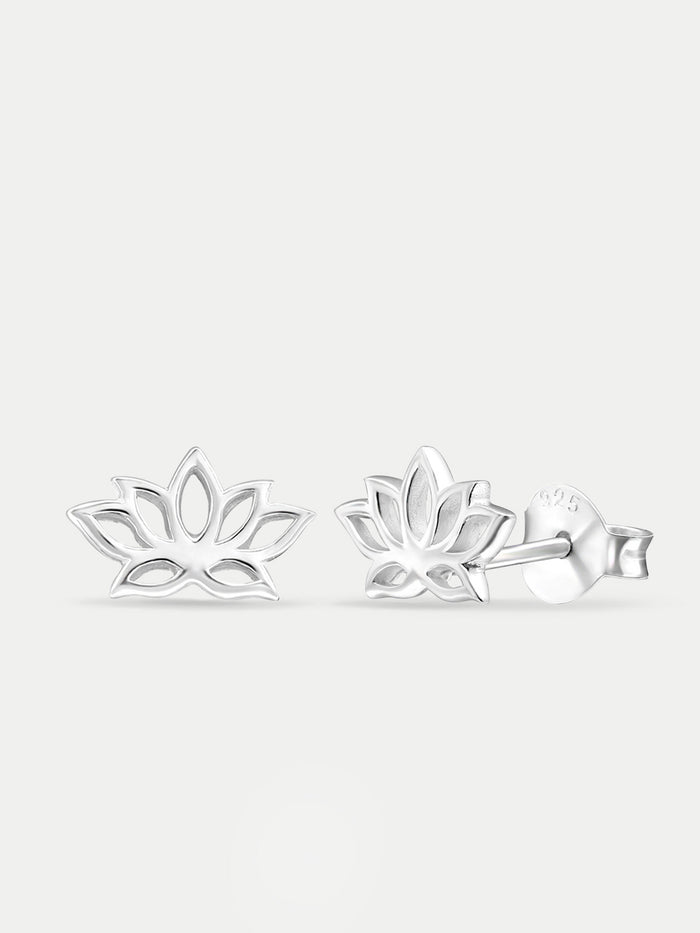 Sterling Silver Lotus Stud Earrings | Silver-Image 2