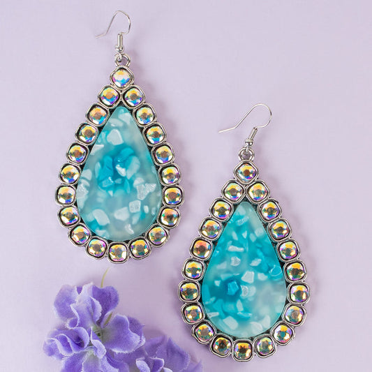 93352 - Crystal Teardrop Earrings - Turquoise