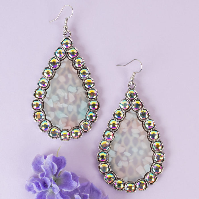 93352 - Crystal Teardrop Earrings - White