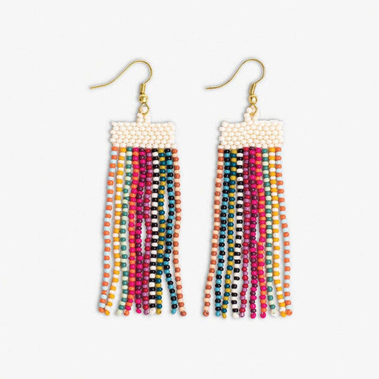 Adaline Alternating Two-Tone Strands Beaded Fringe Earring Multicolor Wholesale