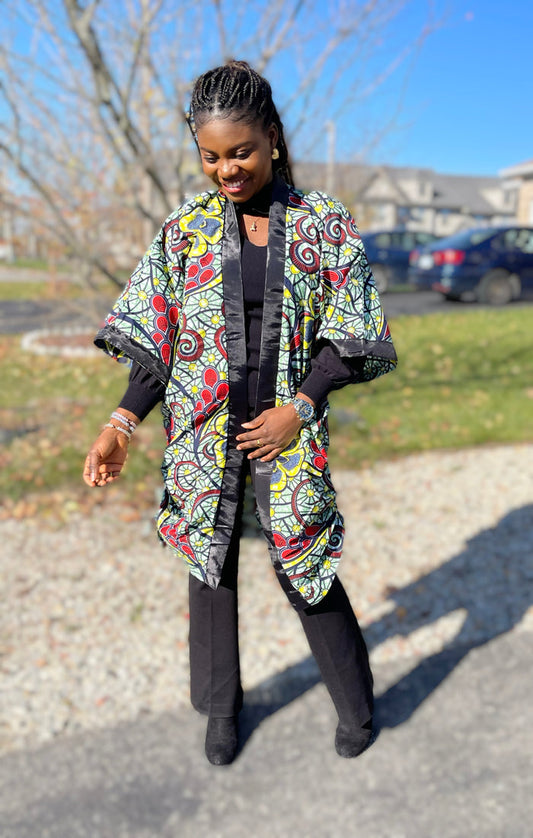 African Print Ankara Kimono One Size Dress - Kiekie Kimono (009)