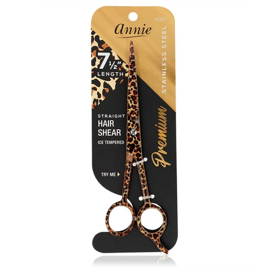 Annie 7 1/2" Premium Stainless Steel Straight Hair Shears - Leopard Pattern