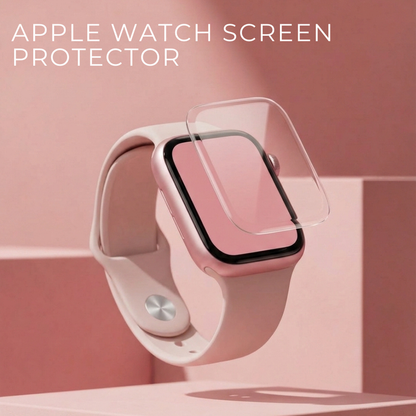 Coconut Lane Apple Watch screen protector on a pink geometric background with a matching pink Apple Watch.