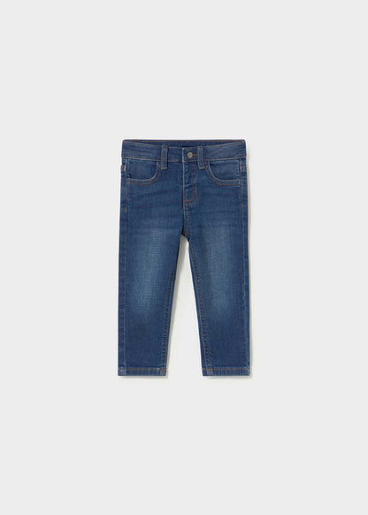 Mayoral baby boy slim fit jeans in Dark Blue cotton-rich stretch denim for everyday outfits.