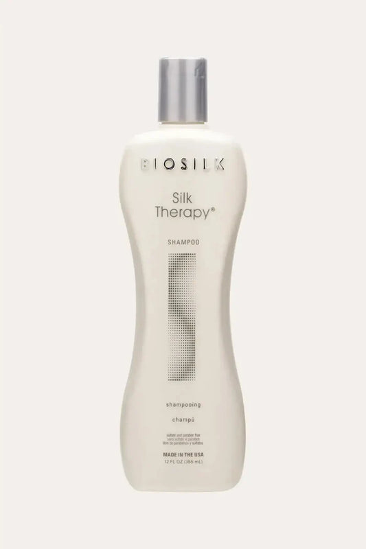 BioSilk Silk Therapy Professional Salon Shampoo 12 FL OZ (355 mL) - Front and Back Product View, Best Silk Protein Shampoo, Gentle Daily Shampoo, Shampooing Champú, Sulfate and Paraben Free, Full Ingredients, Made in USA
