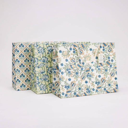 Block Printed Gift Bags (Large) - Indigo - Magnolia Lane co. Home + Garden + Gift