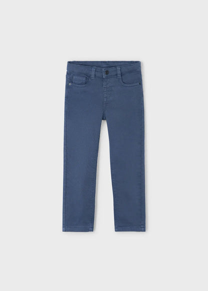 Front flat lay of Mayoral boys’ straight-leg pants in indigo cotton twill
