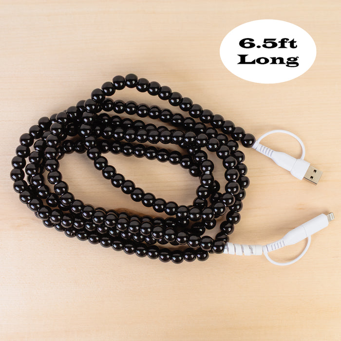 CC59 - 4-in-1 Extra Long Beaded Charging Cable - Black