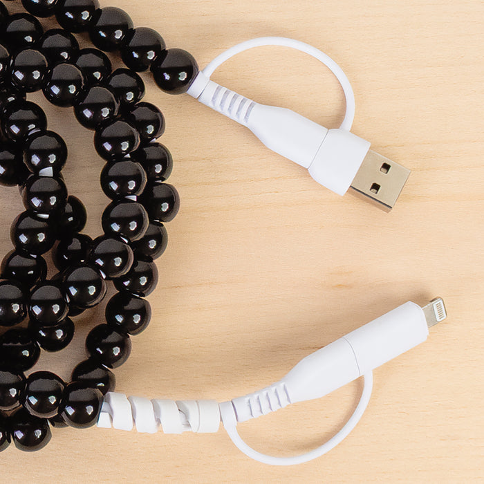 CC59 - 4-in-1 Extra Long Beaded Charging Cable - Black