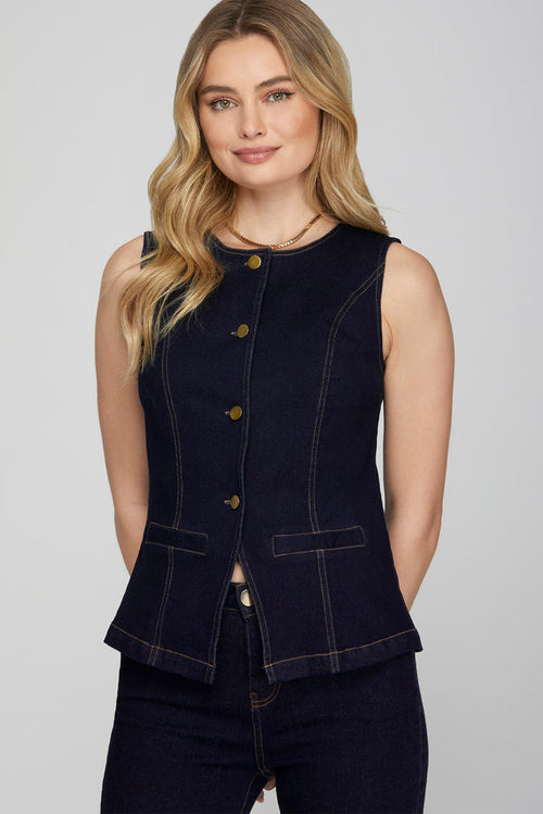 Dark Denim Blazer Vest