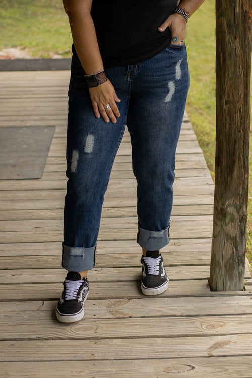 Dark Wash High Rise Boyfriend Jeans