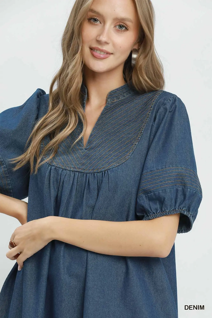 Denim Darling Chambray Puff Sleeve Dress