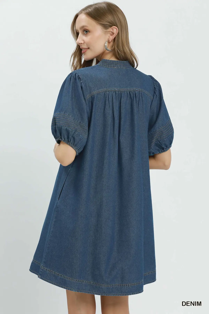 Denim Darling Chambray Puff Sleeve Dress