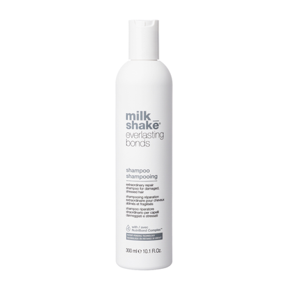 Shampoo bottle labeled 'milk_shake everlasting bonds shampoo' on a white background