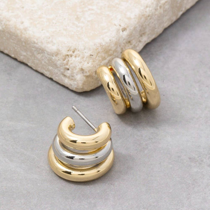 Gold Dipped Two Tone Layered Hoop Earrings