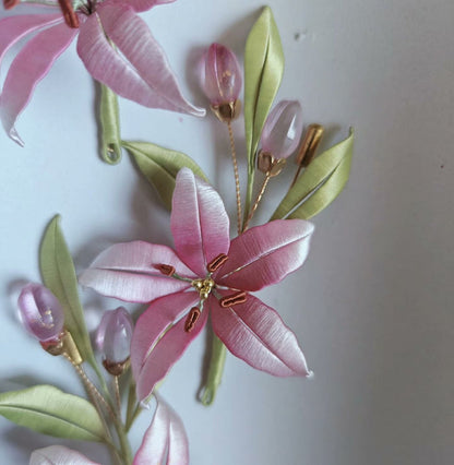 Handmade Thread-Wrapped Pink Lily Brooch - Artisanal Chanhua Floral Pin