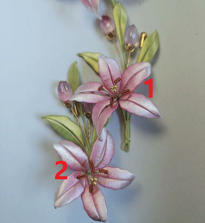 Handmade Thread-Wrapped Pink Lily Brooch - Artisanal Chanhua Floral Pin