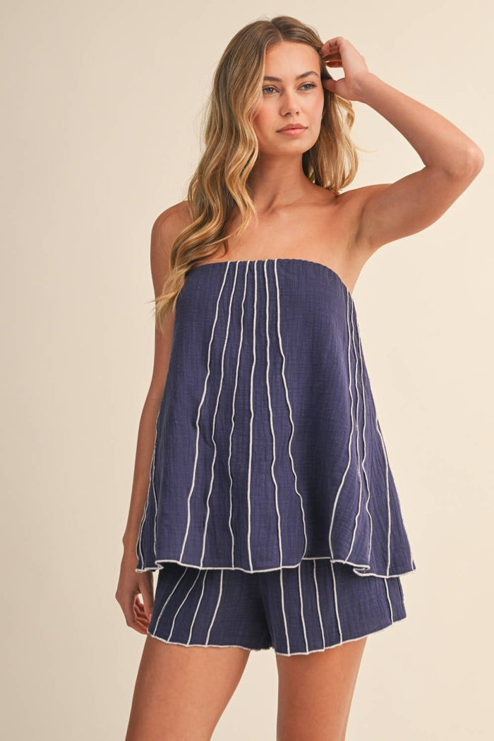 IST6409 TUBE LINEN TOP AND SHORT PANTS SET