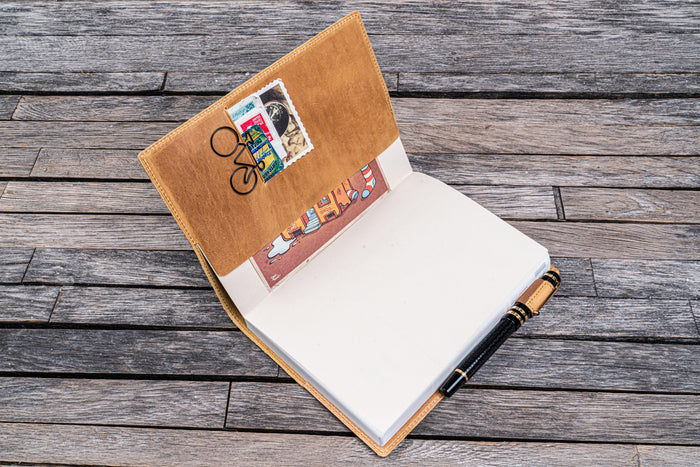 Leather Slim A5 Notebook / Planner Cover - Crazy Horse Honey Ochre