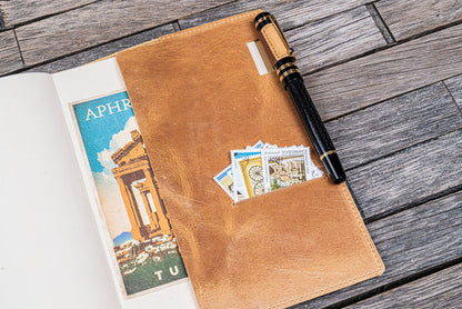 Leather Slim A5 Notebook / Planner Cover - Crazy Horse Honey Ochre