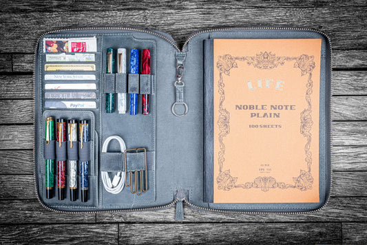 Leather Zippered Leuchtturm1917 B5 & Extra Large Moleskine Folio - Crazy Horse Smoky
