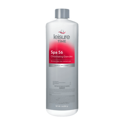 Leisure Time Spa 56 Chlorinating Granules bottle on a white background