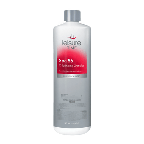 Leisure Time Spa 56 Chlorinating Granules bottle on a white background