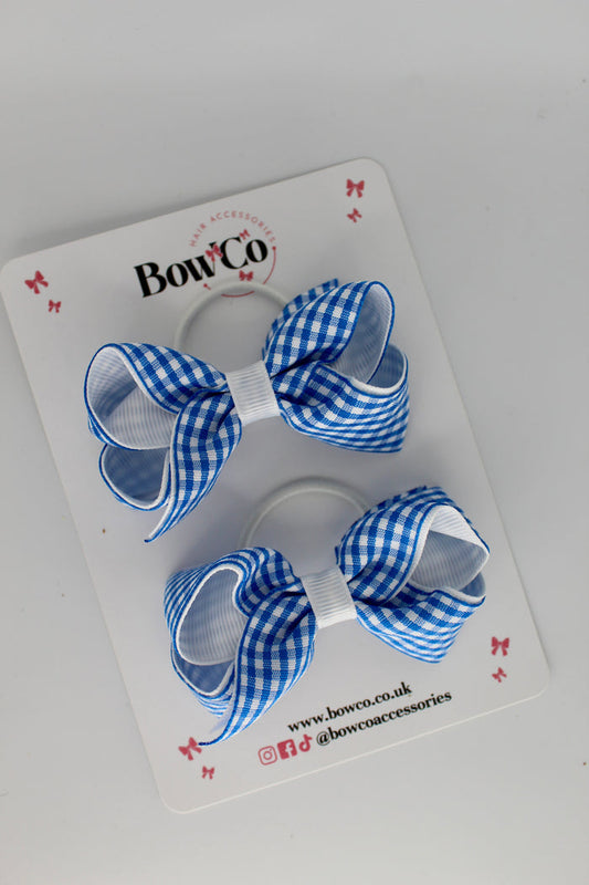 Loop Bow Set - Royal Blue Gingham School Bow - Elastic