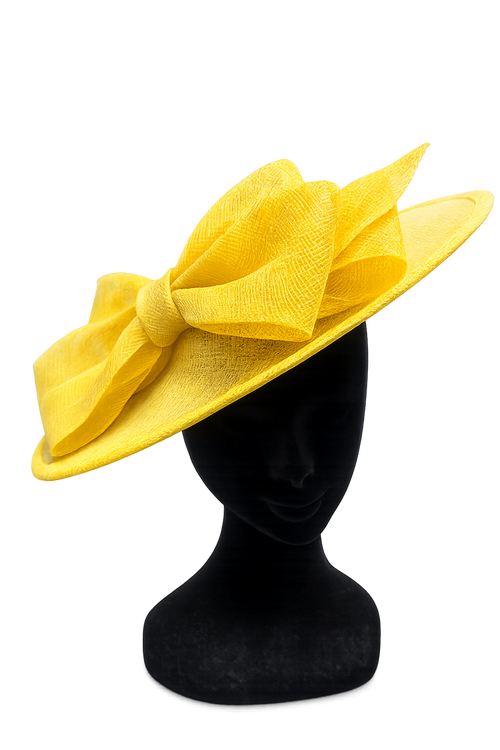 Mimosa Yellow Bow Adorned Large Disc Fascinator