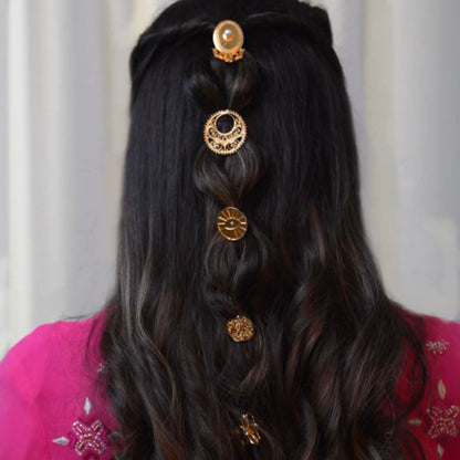 Decorative Mohar hair pin set enhancing bridal buns, braids, and festive hairdos beautifully