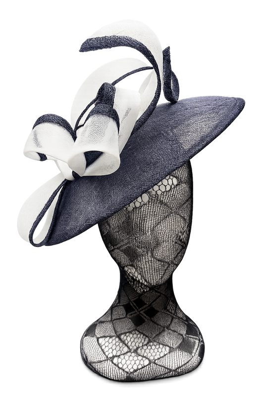 Navy & White Bow Looped Disc Fascinator