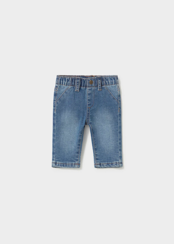 Mayoral newborn baby boy jeans in blue denim with soft stretch cotton-blend fabric.