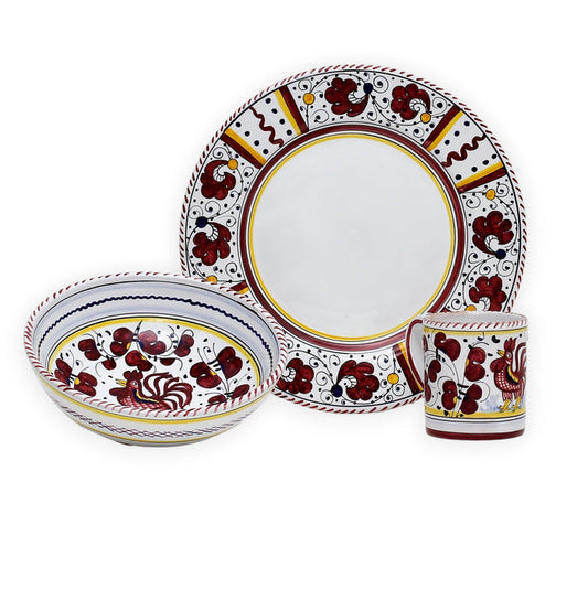 ORVIETO RED ROOSTER: 3 Pieces Place Dinnerware Setting