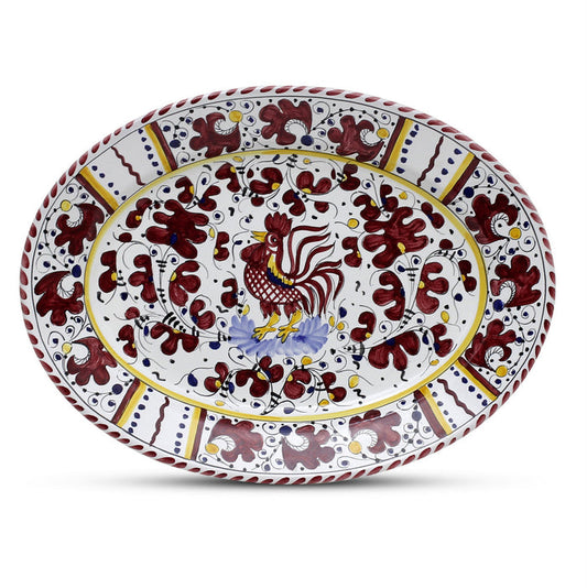 ORVIETO RED ROOSTER: Large Oval Platter