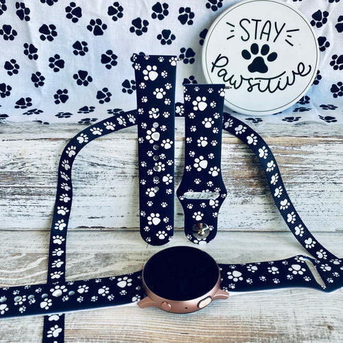 Paw Print Black Background Silicone Band For Samsung Watch
