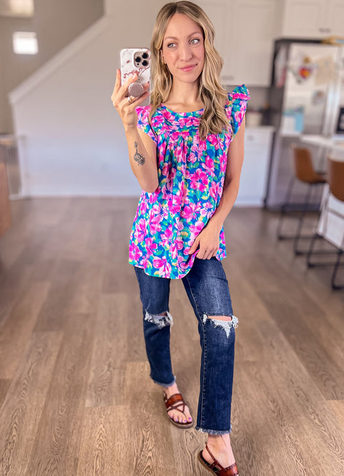 Petals on the Moon Flutter Sleeve Blouse in Royal Pink