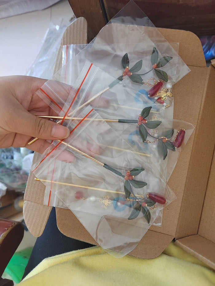 PF243 - Green Leaves Chanhua Hairpin - Wholesale