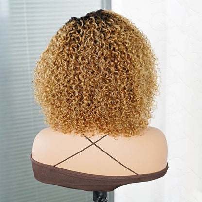 blonde ombred short culry human hair wigs glueless design