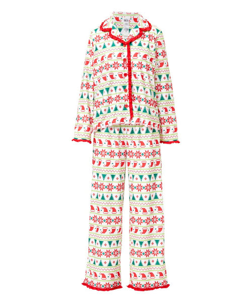 Red Fair Isle Button-up Long-Sleeve Pajama Top ONLY - Women