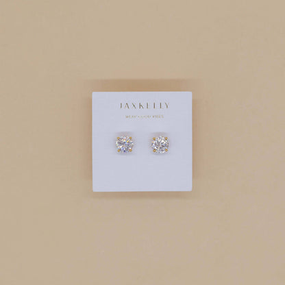Round CZ - Clear - Gold Earrings