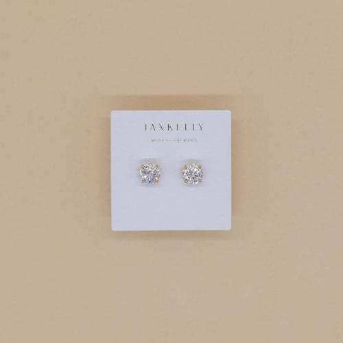 Round CZ - Clear - Gold Earrings