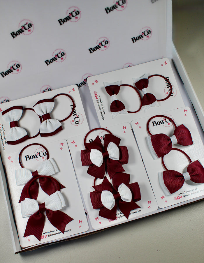 School Bow Bundle Saver - 10 Pack - Burgundy and White - Elastic