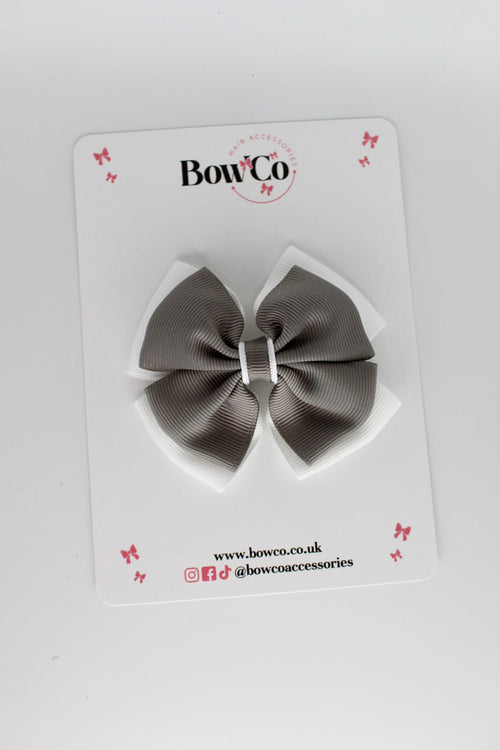 School Bow Metal Grey and White - Layer Edge Bow - Clip