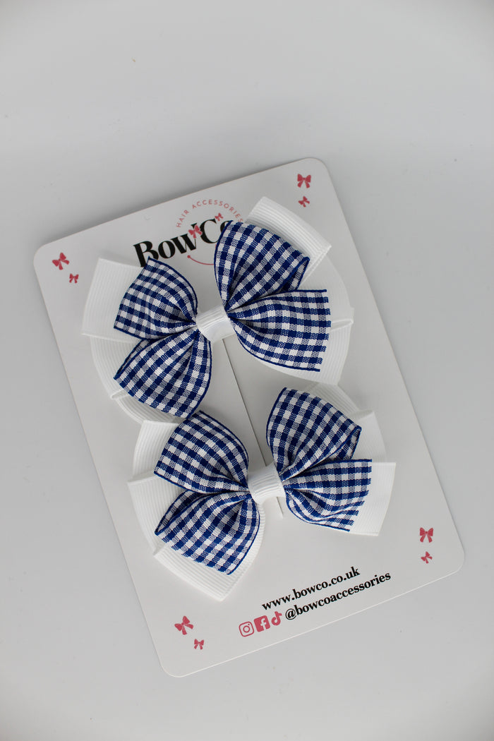 School Bow Navy Blue Gingham Pinwheel Set - Clip