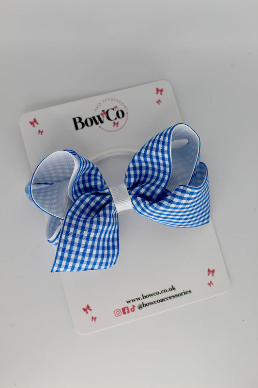 School Bow Royal Blue Gingham Loop Bow - Elastic