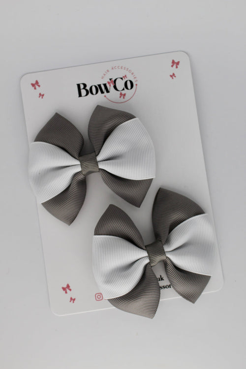 School Bows Metal Grey and White - Round Tuxedo Bow Set - Clip