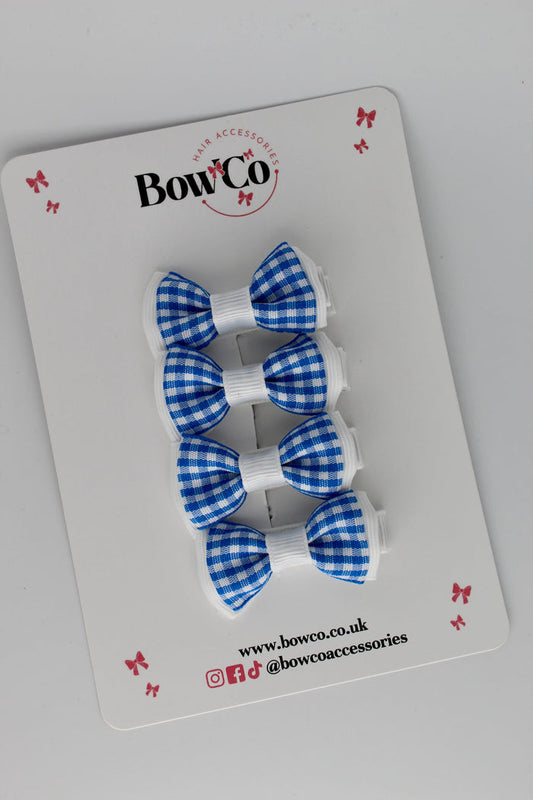 School Bows Royal Blue Gingham Clips - Set of 4